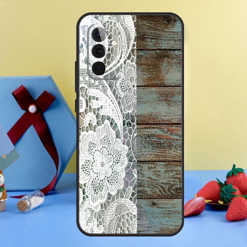 Western Rustic Barn Wood Lace Case For Samsung Galaxy A13 A33 A53 A16 A17 A54 A34 A14 A15 A35 A55 A52 A12 A32 A26 A36 A56