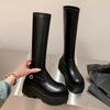 Krazing Pot Genuine Leather Spring Winter Shoes Flat Platform Superstar Elastic Boots Retro Fashion Women Thigh High Boots
