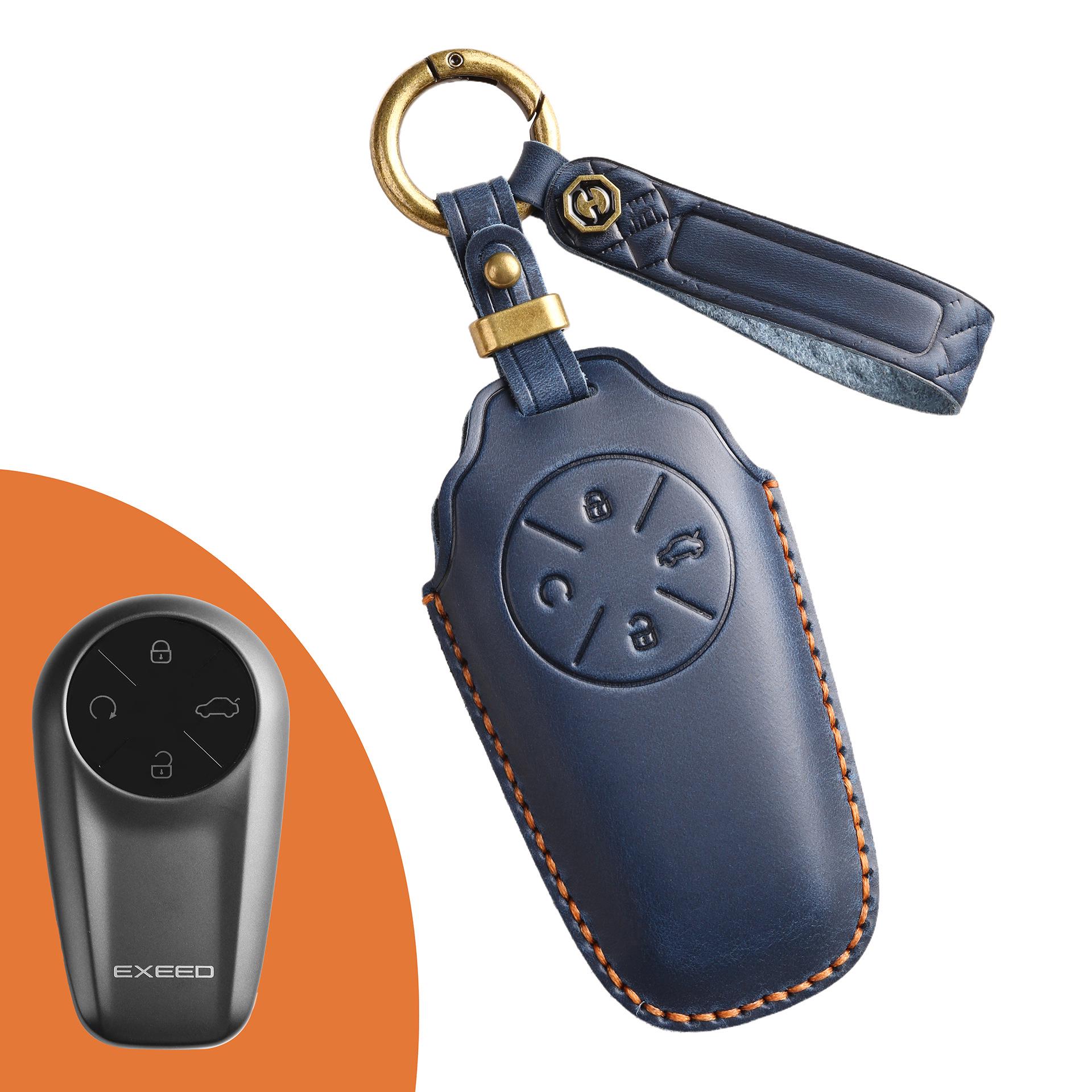 

Чехол для ключей из натуральной коровьей кожи для Chery Sterra ET, брелок синий