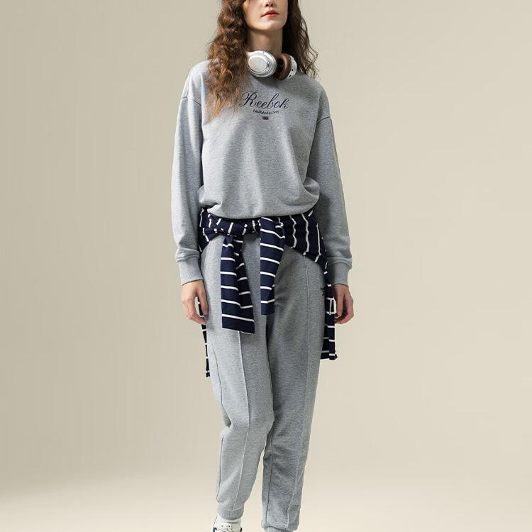 Reebok Round Neck Pullover Letter Print Breathable Long Sleeve Sweatshirt Women sweatshirt Light-Gray 24FRM306WGG3