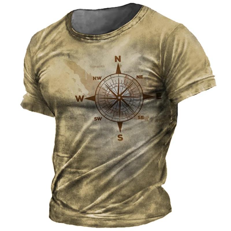 Vintage Compass T-Shirt for Men 3d Navigation Printed T Shirts Street Hip Hop Tops Short Sleeve Tees Shirt Men Clothes Shirt