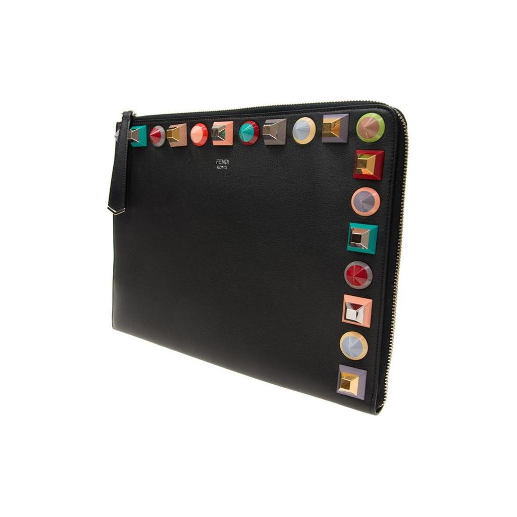 Fendi Rainbow Studded Half-Open Square Leather Clutch Women clutch Black 8M03709DFF0JBX