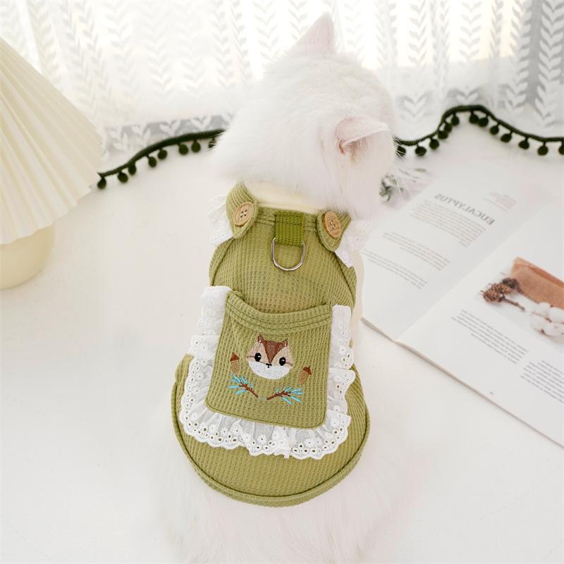 Spring and Summer Pet Dog and Cat Cartoon Vests, Clothes, Skirts, D-button, Dog Leash, Cat Chest Straps