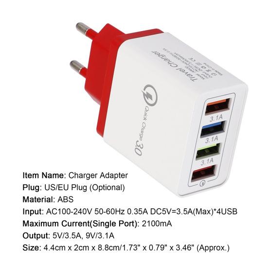 Portable Travel 4 USB Ports Fast Charging QC 3.0 Wall Charger Power Adapter