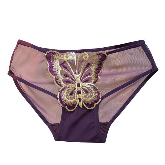 Women Underpants Butterfly Embroidery See-through Mesh Briefs Mid Waist Hollow Out Elastic