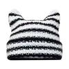 New Japanese Streetwear Harajuku Beanie Little Devil Striped Knitted Hat Women Girls Autumn Winter Cute Cat Ears Cap