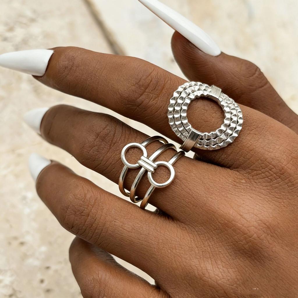 2PCS Exaggerated Irregular Geometric Stainless Steel Open Rings for Women Men Gold-color Personality Ring Finger Jewelry