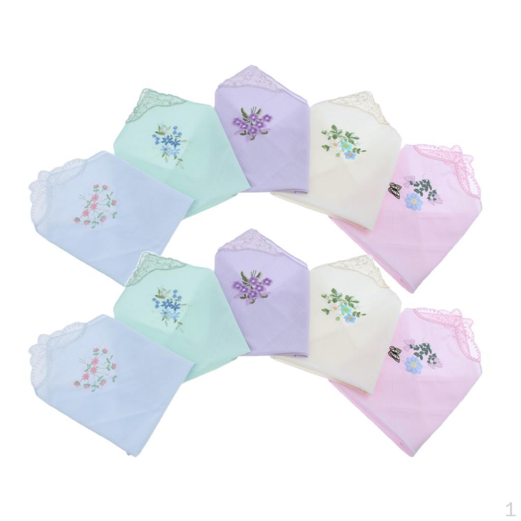 

2x Женские Хлопковые Носовые Платки с Цветочной Вышивкой и Кружевом, Набор из 5 штук