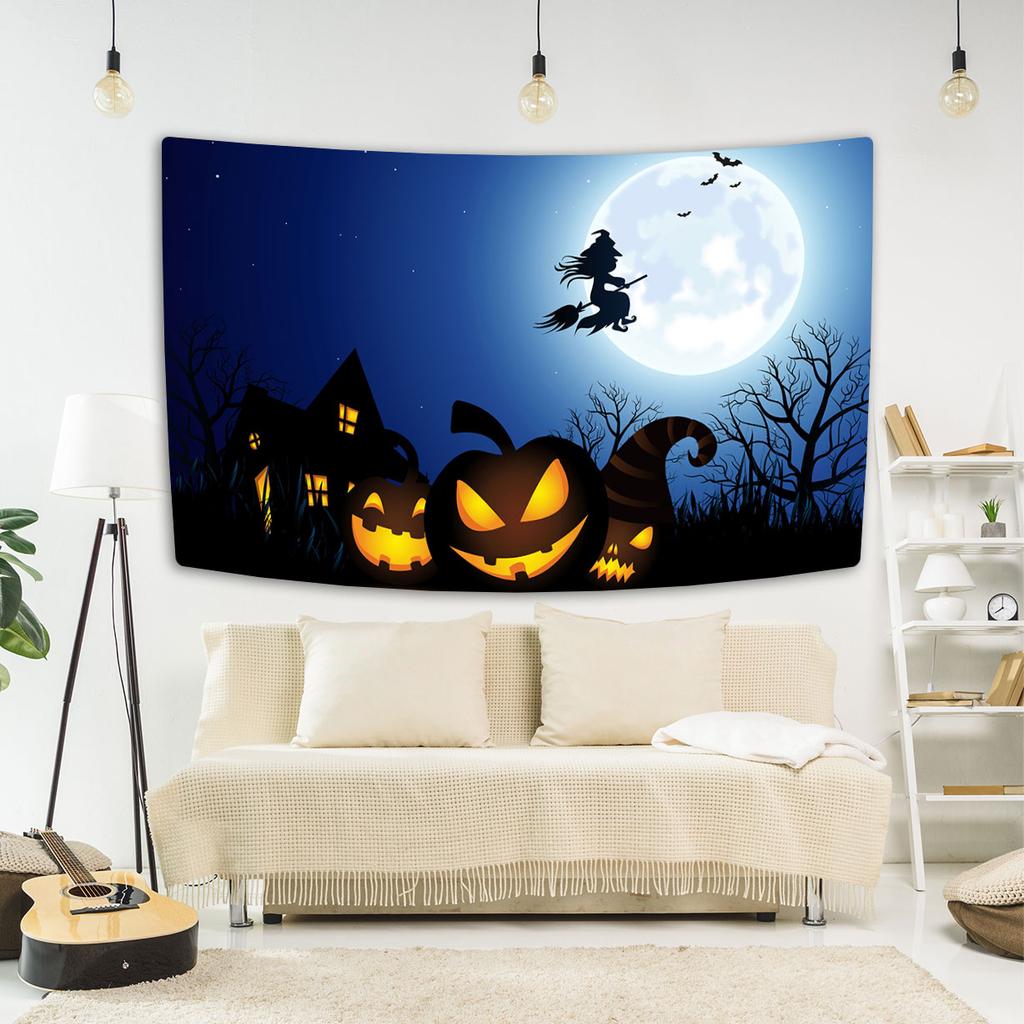 Happy Halloween Tapestry Bat Pumpkin Printed Tapestry Wall Hanging Party Background Cloth Home Living Room Bedroom Dorm Decor