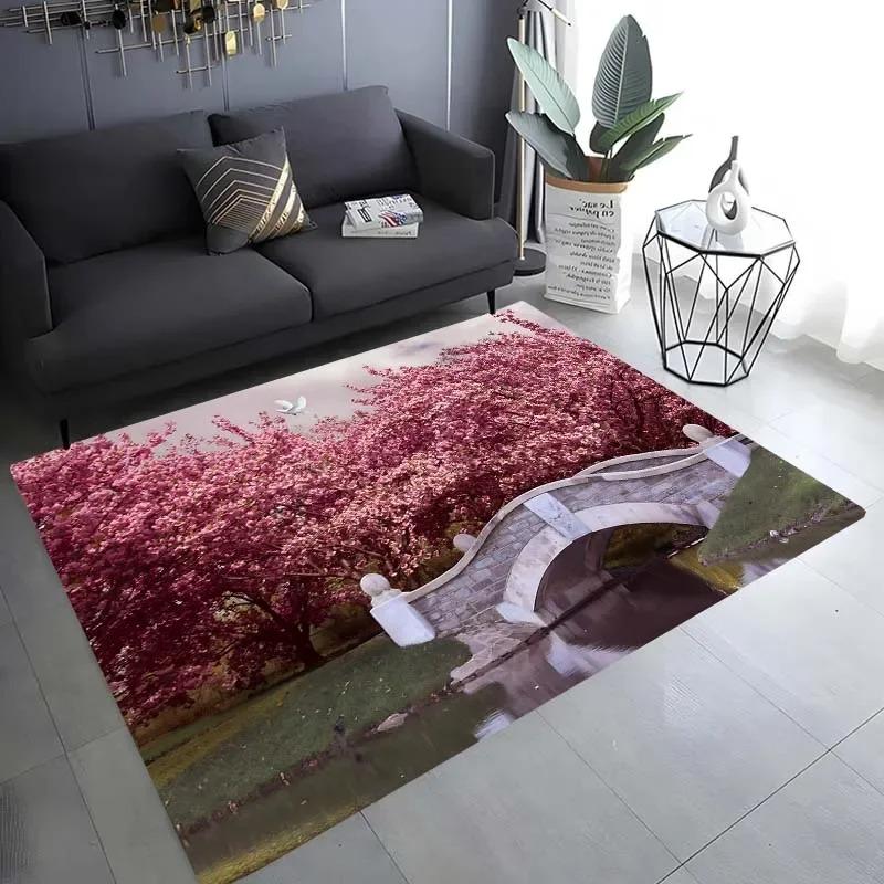 Cherry Blossom Landscape Pattern Floor Mat Door Front Decoration Home Living Room Floor Mat