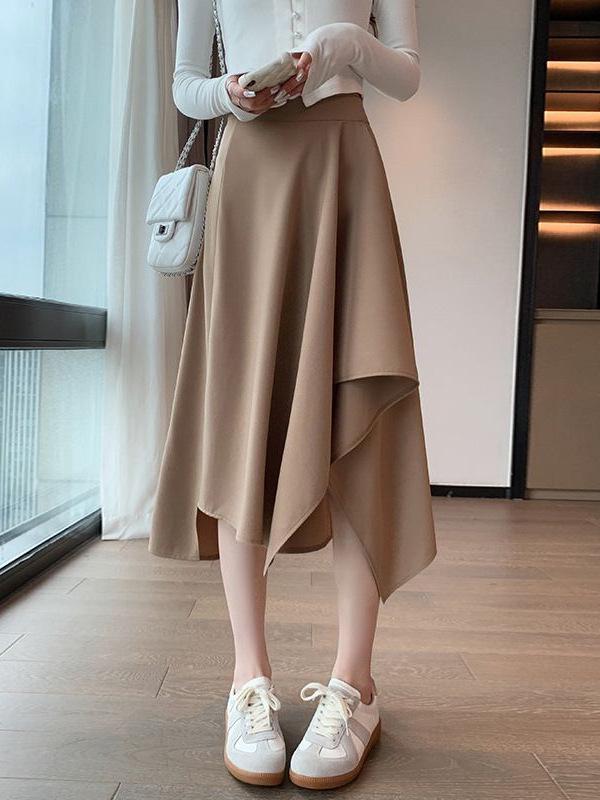 Women's Korean Style A-Line Half-Skirt, Versatile Mid-Length, Slimming Flare, Spring/Autumn Fashion.