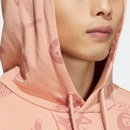 adidas Cartoon Graphic Kangaroo Pocket Pullover Hoodie for Men, Red and Pink
