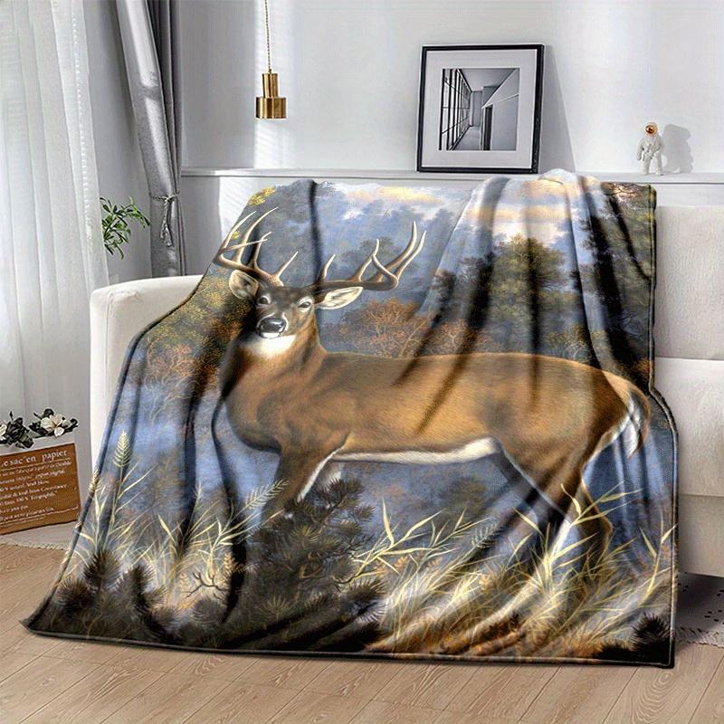 1pc Deer Printing Lightweight Flannel Blanket, Comfortable and Warm Blanket, for Camping Sofa Bed and Couch Office, Gift