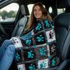 1Pc  Teal Paw Print Quilted Throw Blanket, Patchwork Dog Cat Paw Fleece Blanket For Pet Lovers Home Decor