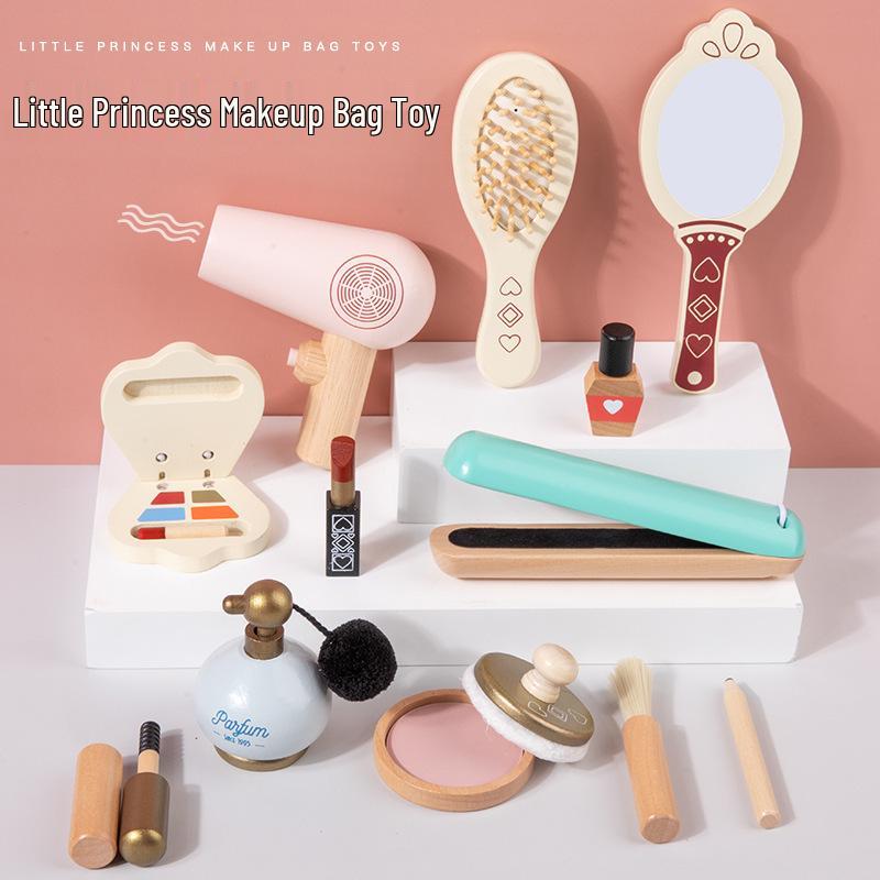 

Girls Wooden Makeup Bag Set for Pretend Play - Children s Cosmetics & Toys Gift