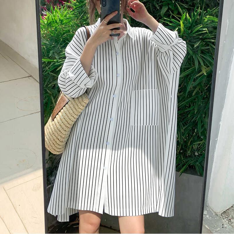 

ZANZEA Жіноча блузка з відкладним коміром, вільна, повсякденна, з довгим рукавом, у смужку 5XL білий