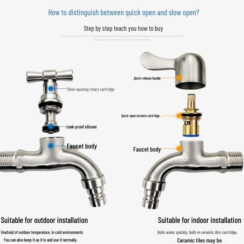 304 Stainless Steel Anti-Freeze Cold Resistant Outdoor Faucet with 4/6-Point Nozzle for Washing Machine