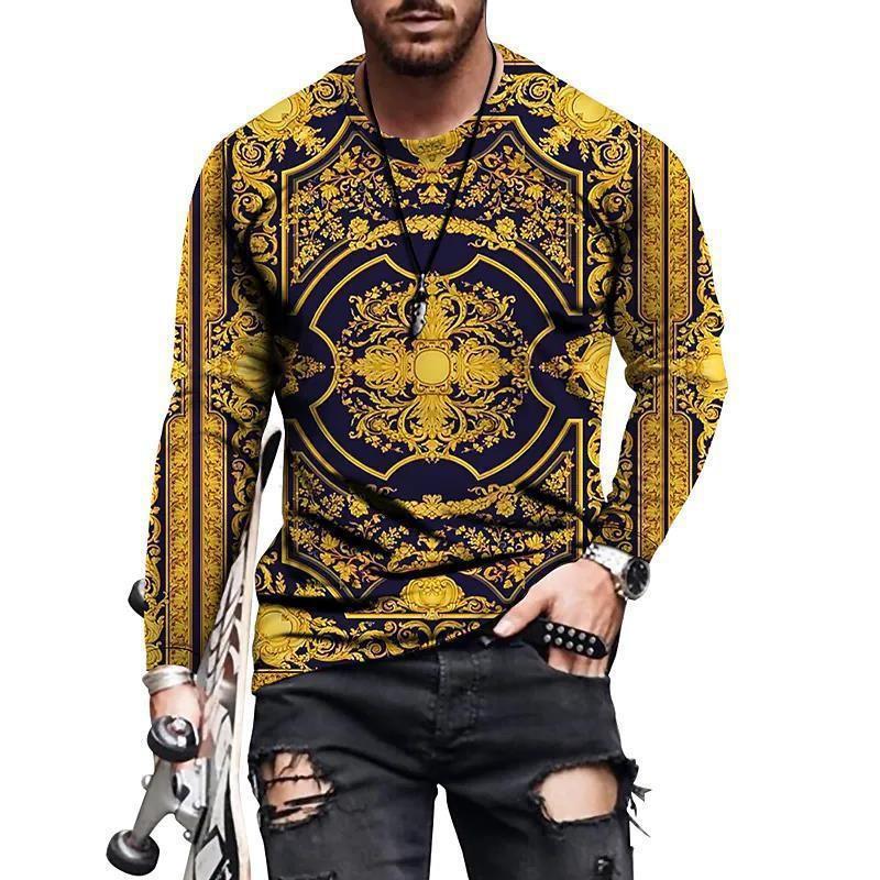Men's Long Sleeve T-Shirt 3D Printed Casual Trend Pullover Round Neck Bottom Top