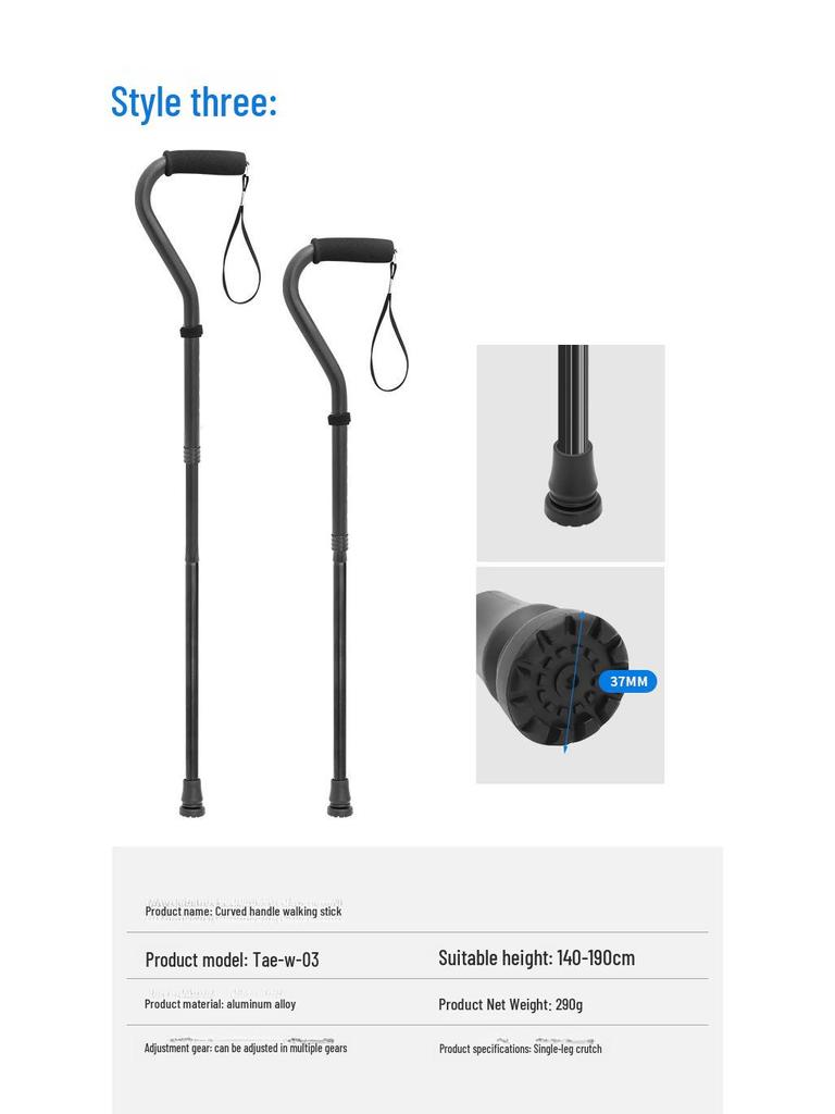 Teleskopkrücken aus Aluminiumlegierung für ältere Menschen mit gebogenem Griff