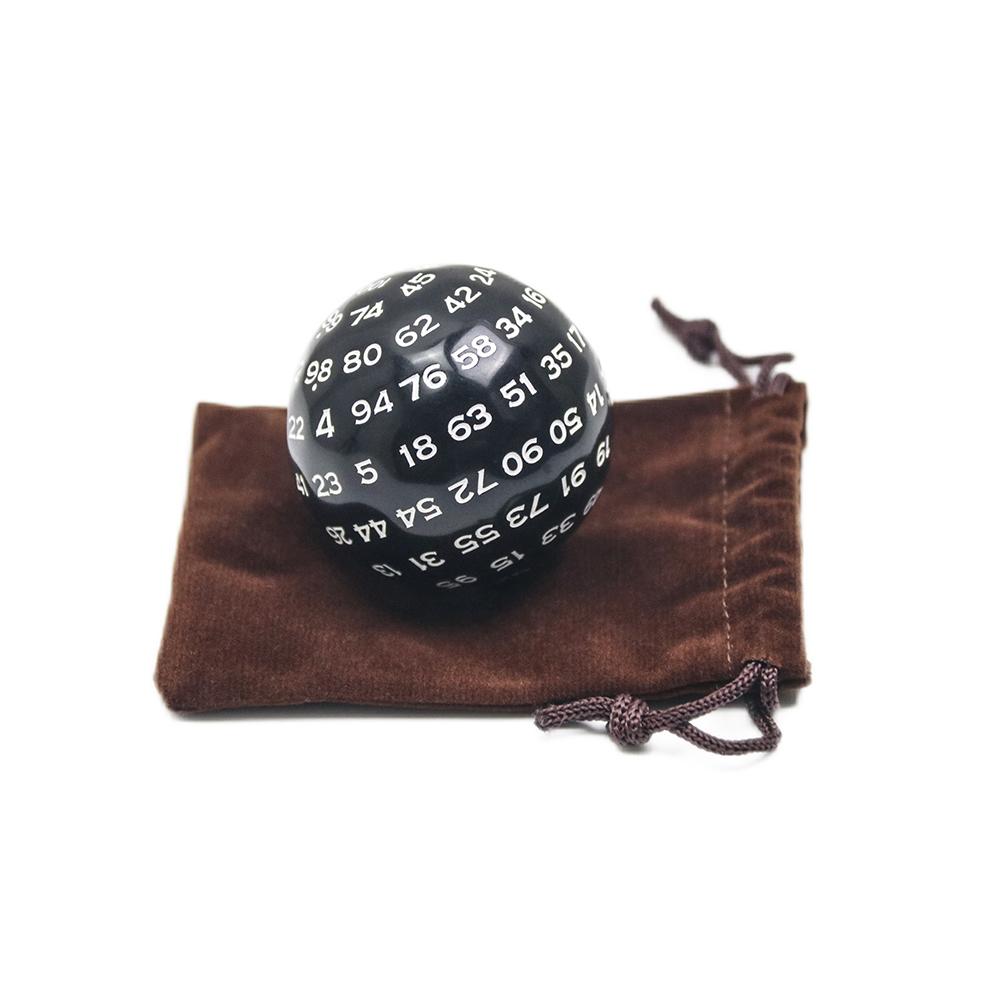 Multi Sided Dice 100 Sided Numbers Acrylic D100 49mm Black with Case for Fun Kids Party Entertainment
