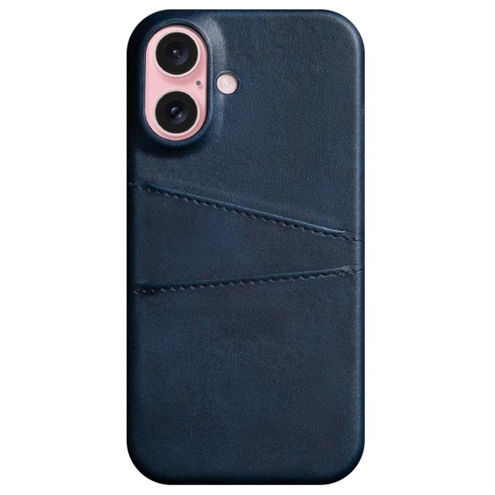 

For iPhone 16 Case Dual Card Slots PU Leather+Hard PC Phone Cover Blue