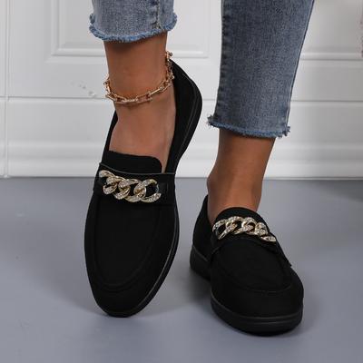2026 New Women's Flat Shoes Spring New Round Head Deep Mouth Suede Metal Chain Soft Sole Anti-slip Wear-resistant Single Shoes