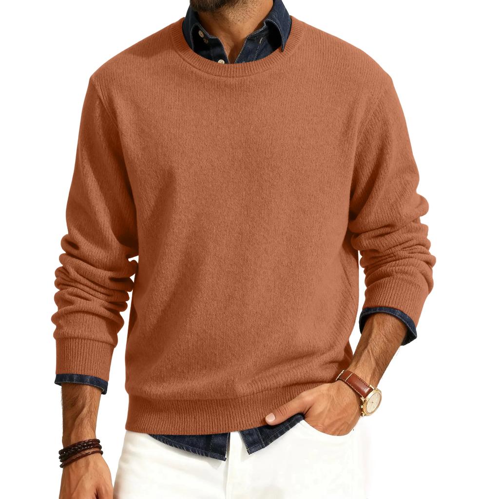 Pánský pulovr s kulatým výstřihem, dlouhým rukávem a žebrovaným úpletem