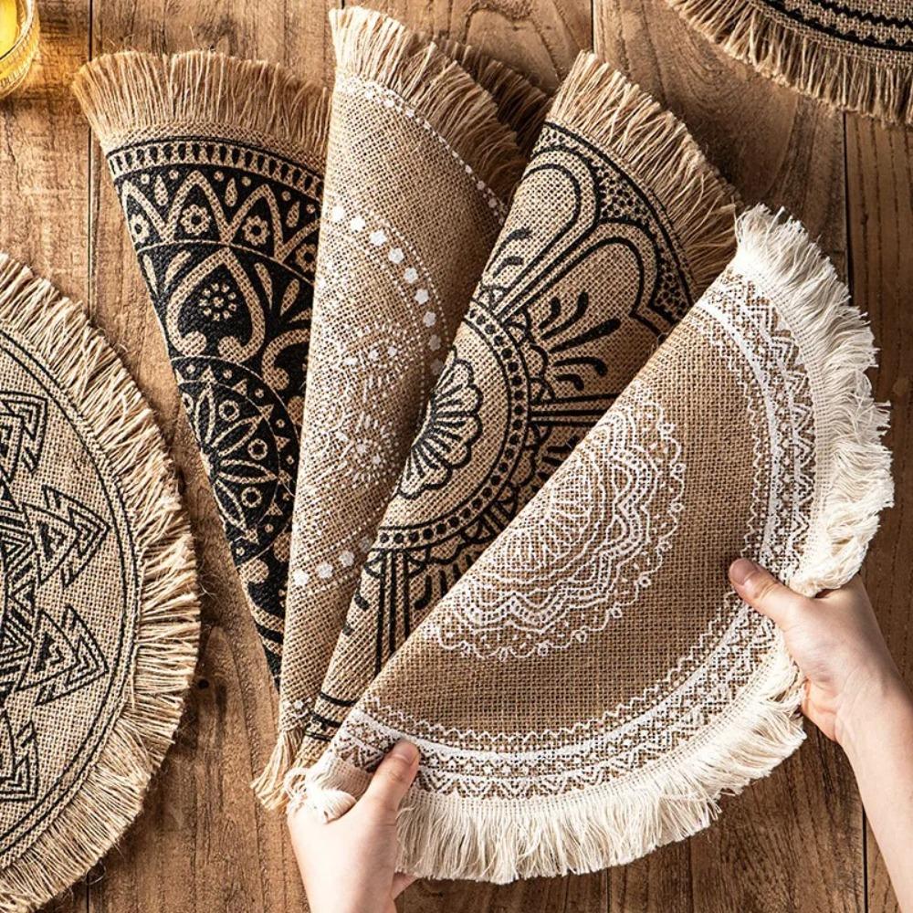 36/38cm Round Placemat Heat Resistant Cup Coaster Mat Vintage Braided Place Mats  Dining Table