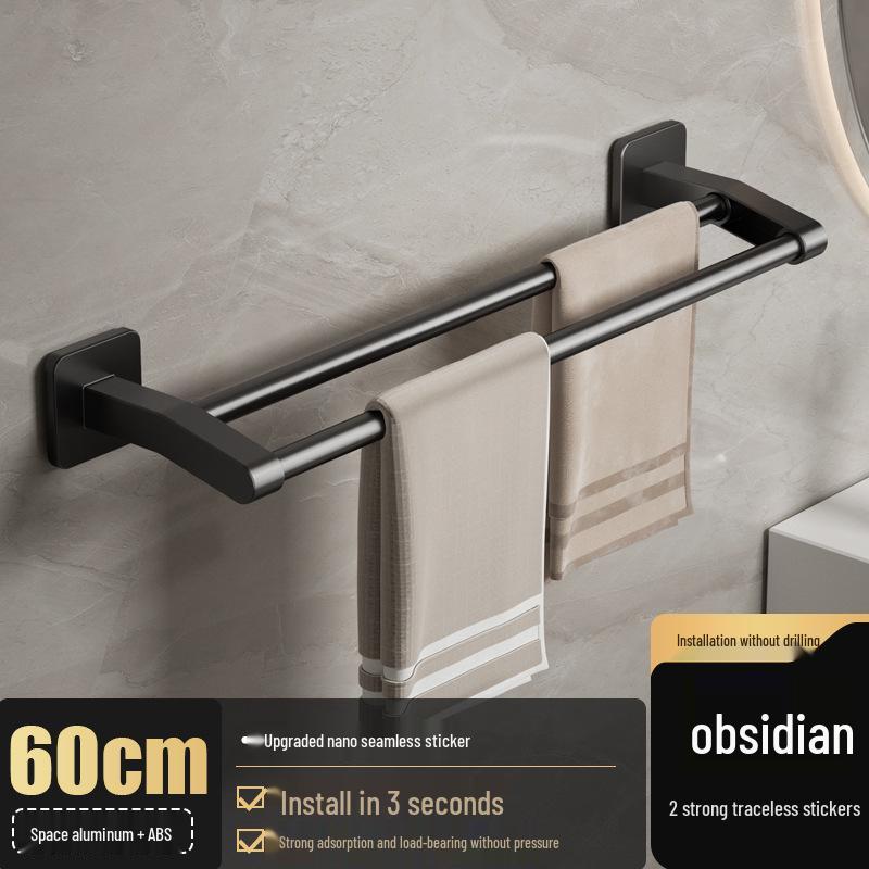 No-Drill Wall-Mounted Aluminum Towel Rack with Suction Cup - Bathroom Storage Bar