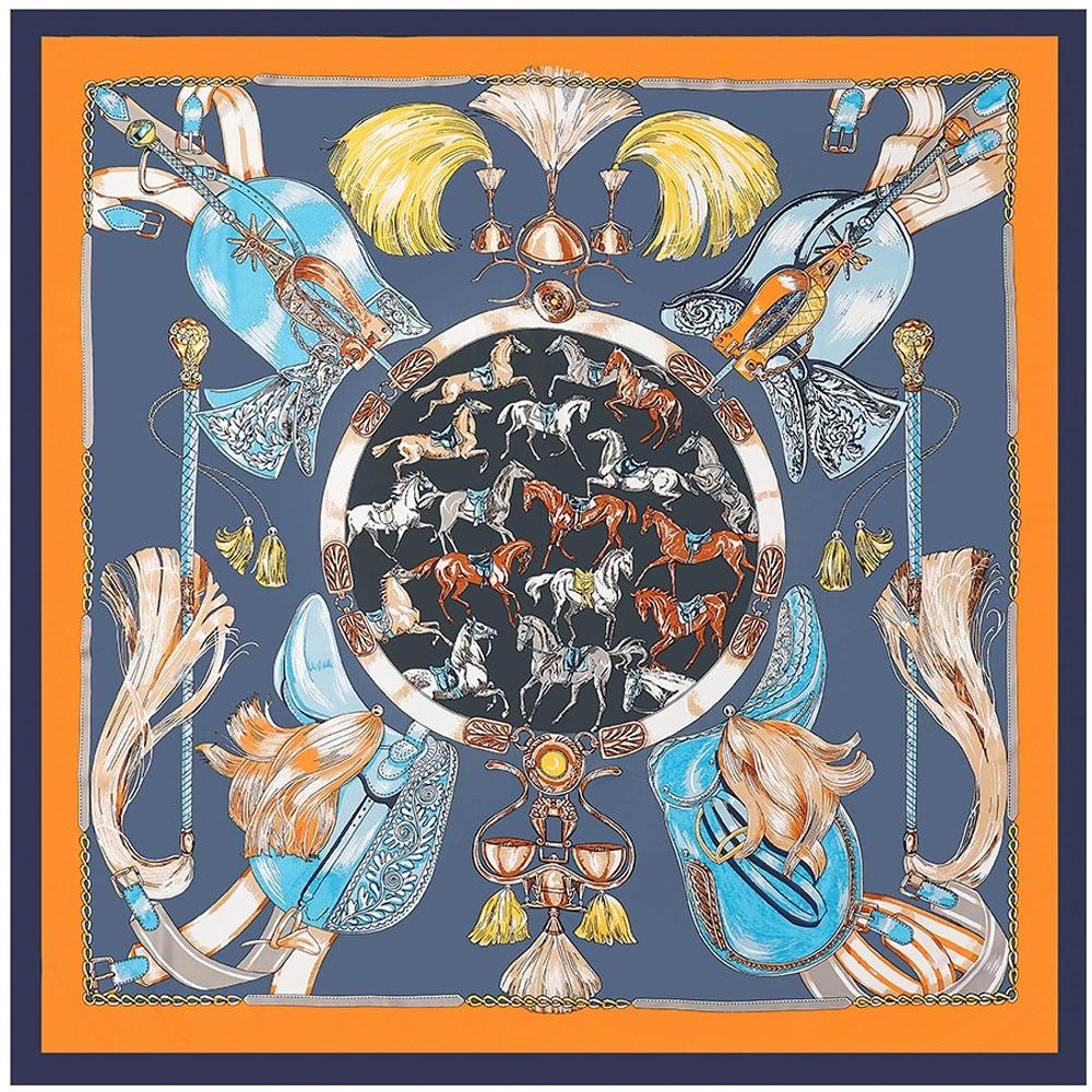 130CM Square Twill Silk Scarf Women Large Shawls Printed Stoles Square Bandana Luxury Kerchief Hijab Gift Scarves For Ladies