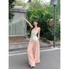 Sweet Style Suit Ruched Midriff Outfit Floral Vest Tops Women's Summer High Waist Drooping Casual Pants Pants Two-piece Set