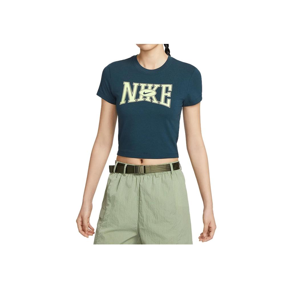Nike Sportswear Comfortable Fashionable Versatile Short Sleeve Nautical Cropped Regular T-Shirt Women Tops Deep-Sea-Blue HQ1710-478