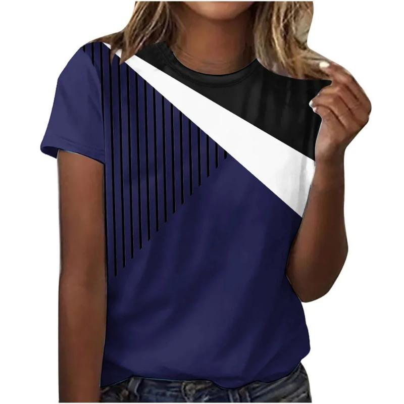 Fashion Summer Diagonal Stripe 3D Printed T-shirt Women Street Casual Harajuku T-shirt Women