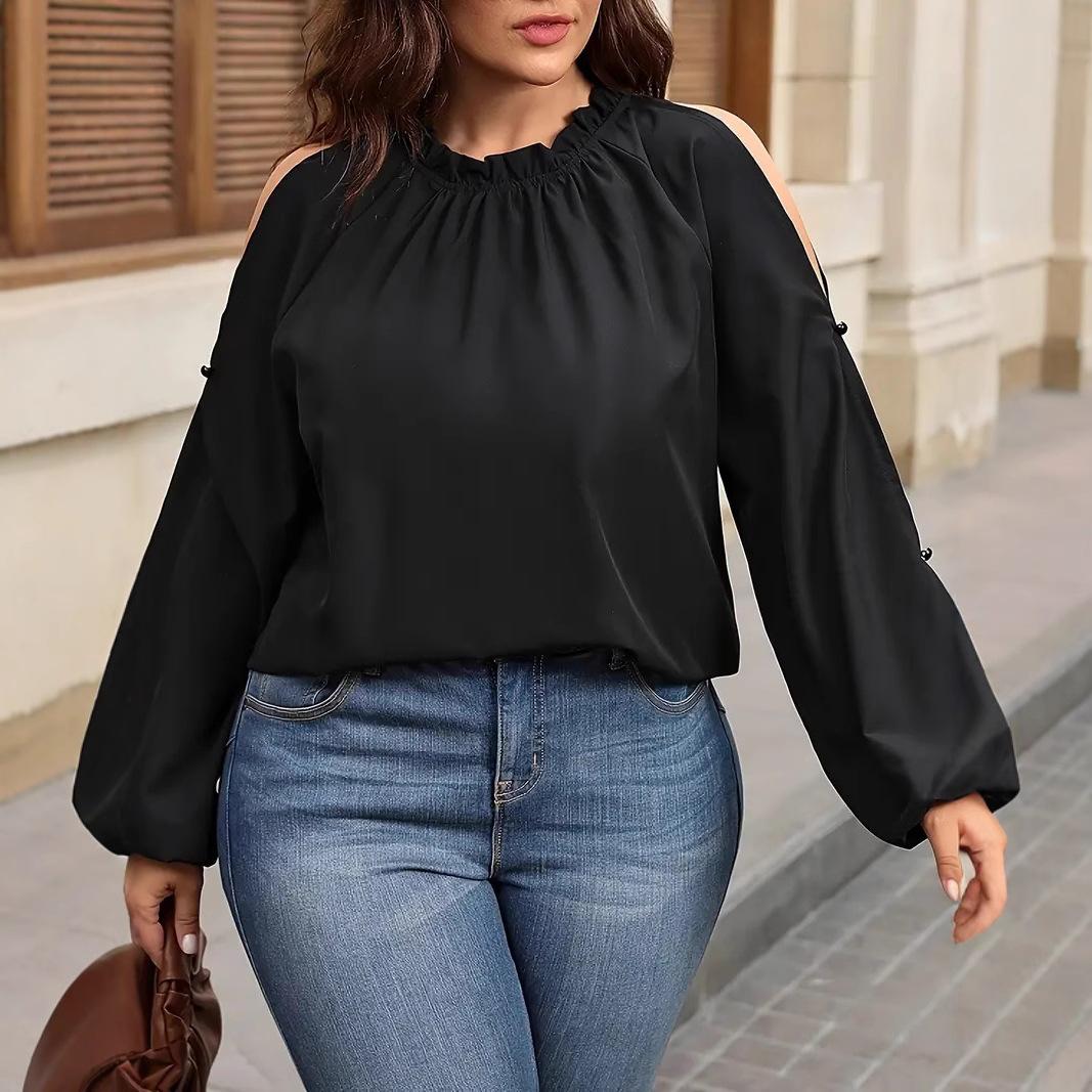 

Женская рубашка больших размеров, однотонная, без бретелек, с рукавами-фонариками, с оборками, блузка 4XL чёрный
