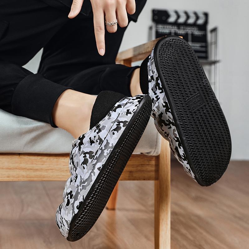 Herren Hausschuhe Winter Camouflage Wasserdichte Hausschuhe Indoor Baumwollschuhe Fell Slipper Lässige Plüschschuhe Dicke Sohlen Haus Schuhe