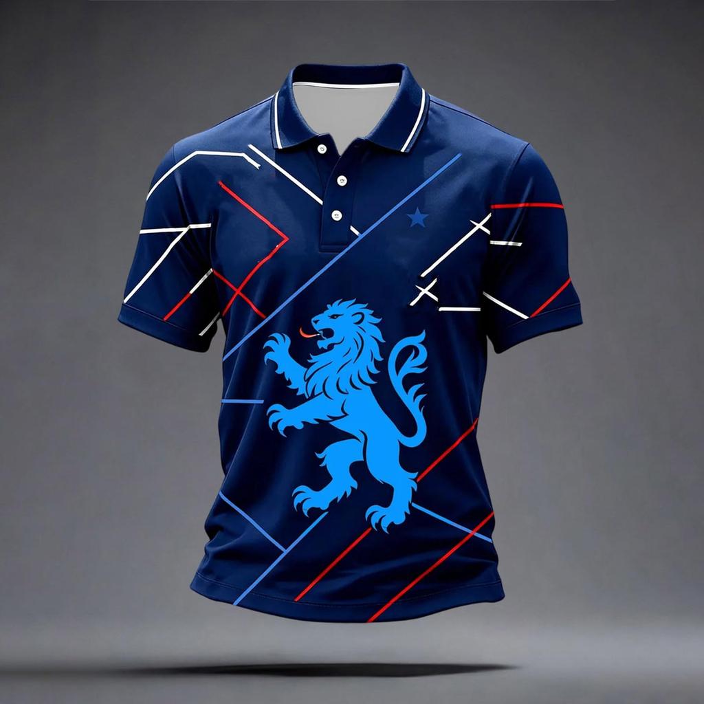 Men's Classic Polo Shirt Football Jersey England Style Short Sleeve Button Collar Lightweight Breathable Fabric Sportswear