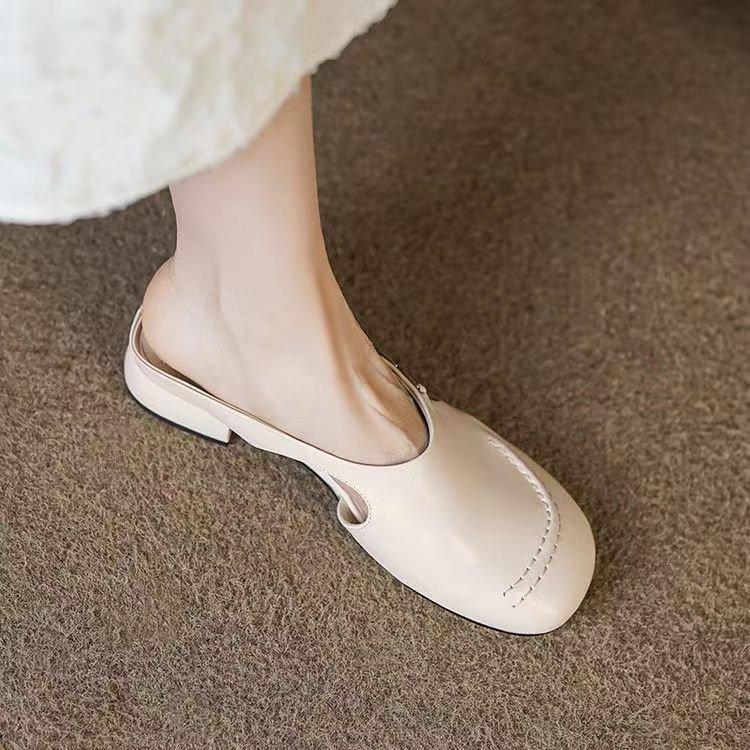 

French retro half slippers women s outer wear 2025 new summer soft low-heeled single shoes Muller shoes outer wear versatile sandals 40