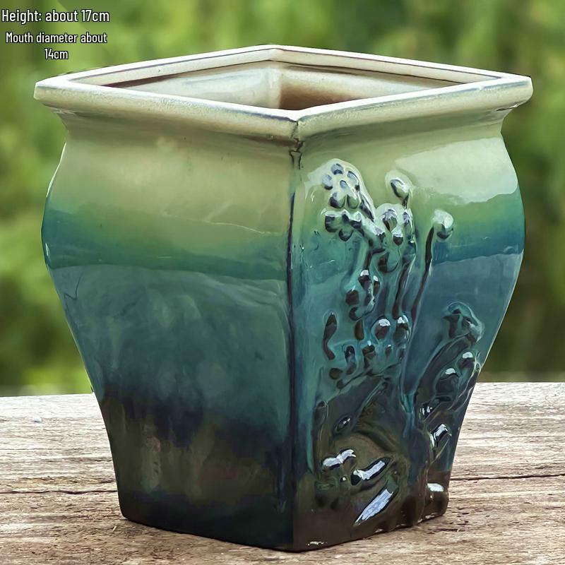 Handmade Terracotta Succulent Pot, Large Square with Gloss Glaze and Breathable Design.