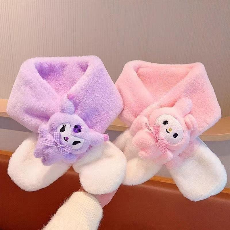 Red Plush Children's Scarf: Faux Rabbit Fur Neck Warmer for Autumn and Winter