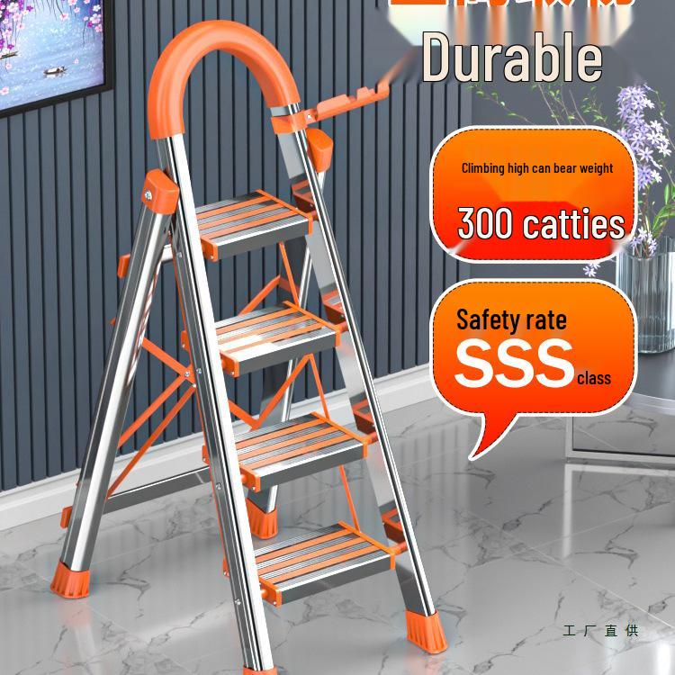 Stainless Steel Folding A-Frame Ladder - Portable, Multi-Functional, 3-5 Step Indoor Ladder