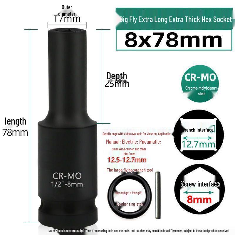 1/2'' Electric Wrench Hex Socket, 8cm, 34-46mm, Repair Tool