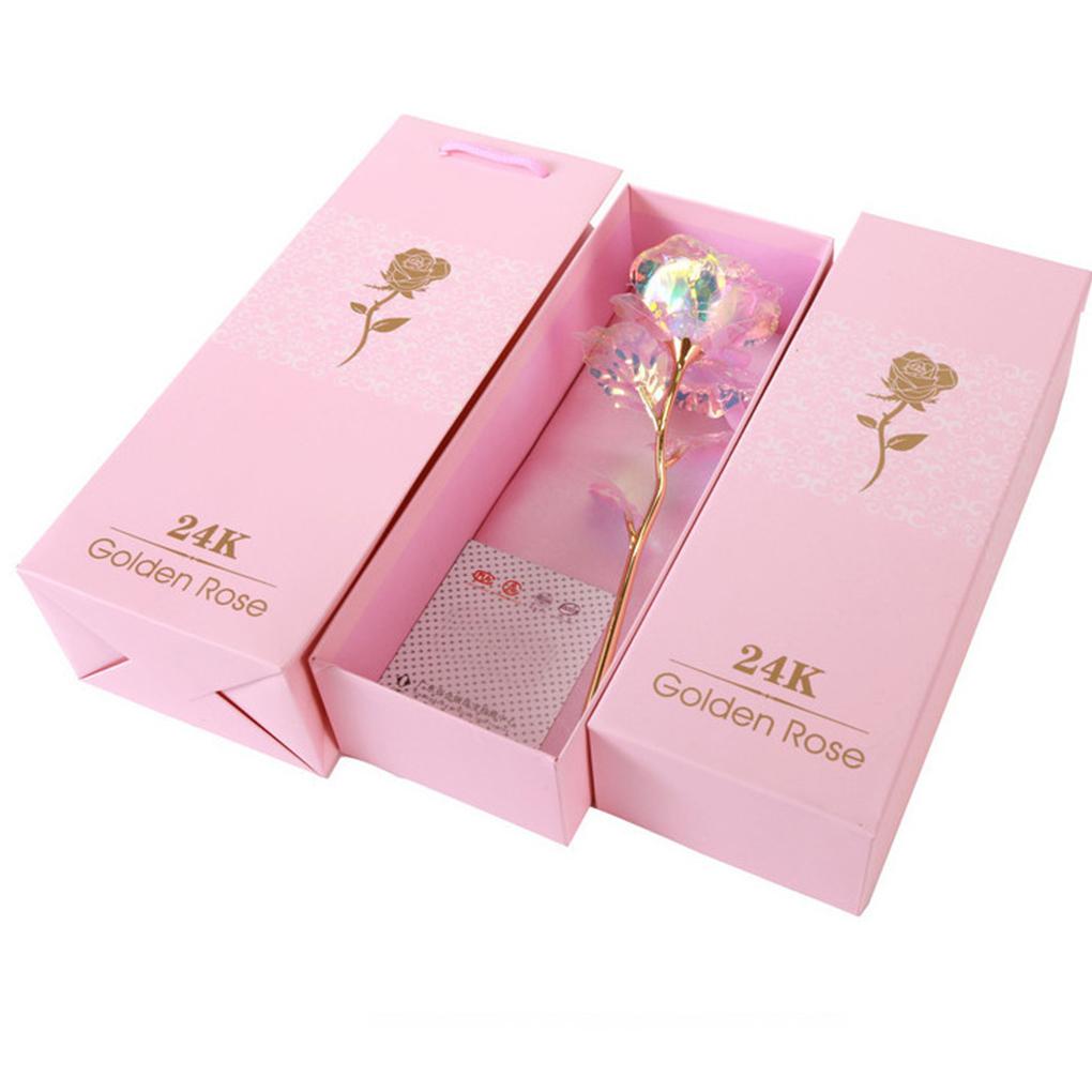Valentines Day Creative Gift 24K Foil Plated Rose Gold Rose Lasts Forever Love Wedding Decor Lover Lighting Rose