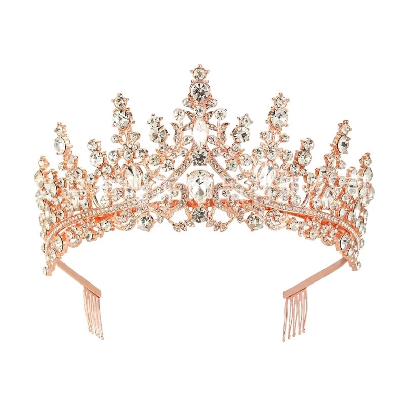 Sparkling Rhinestones Bridal Crowns with Secure Hair Comb Grip Wedding Headpiece For Bride Ceremony and Photography Props