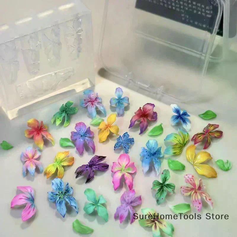 3D Flowers Nail Mold DIY Silicone Nail Tools Hawaii Hibiscus Flower Petal Nail Design Silicone Molds Nail Art Carving Template