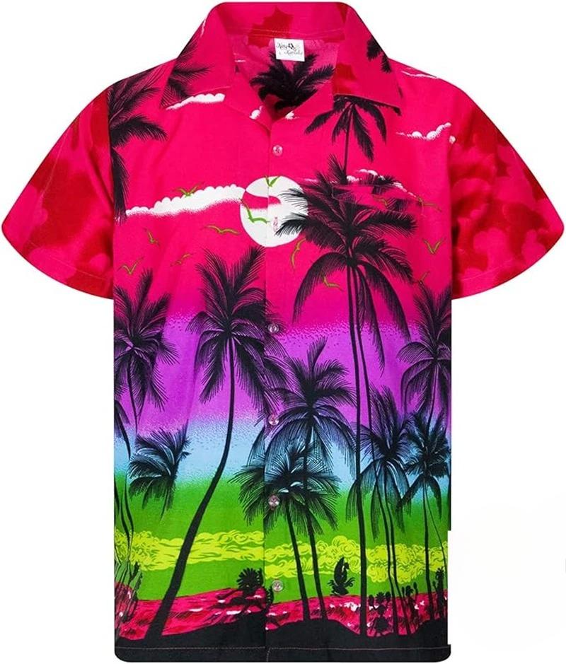 Camisa Hawaiana con Palmeras Tropicales Impresión 3D Para Hombres/Mujeres Verano Casual Moda Manga Corta Camisas Botón Arriba Blusa de Vacaciones