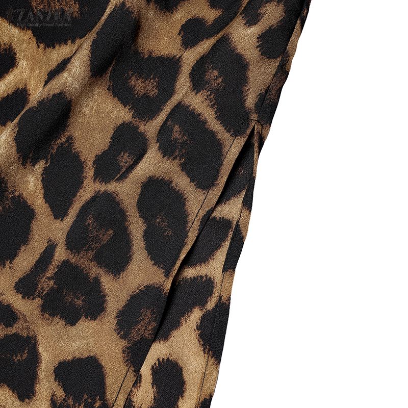 ZANZEA Women Casual V-Neck Loose Half Sleeve Leopard Print Dress