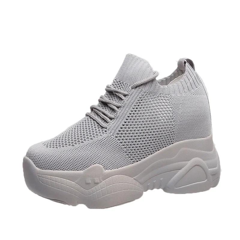 Rimocy Breathable Air Mesh Chunky Sneakers Women 2025 Spring Summer Knitted Height Increasing Shoes Woman White Casual Footwear