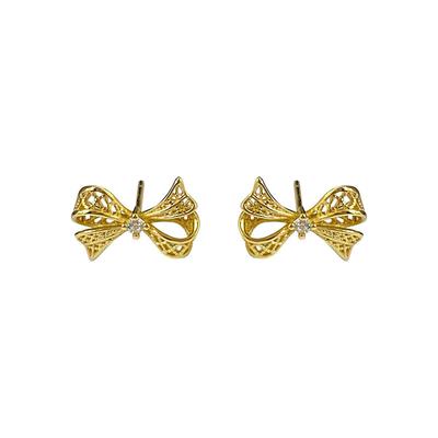 Hollow Bow Earrings, Lace Single Diamond Bow, Small, Light and Luxurious Sweet Earrings
