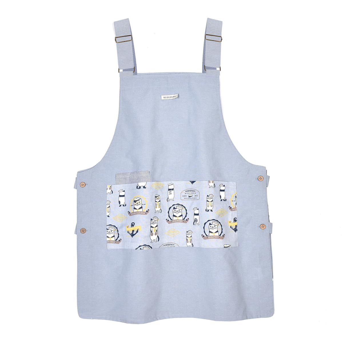 

Фартук а-ля карт с пуговицами с обеих сторон 258049 Сакс [Kusuguru Japan] M-L