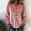 Fashion Velvet Long Sleeve Shirt, V Neck Button Down Blouse for Women